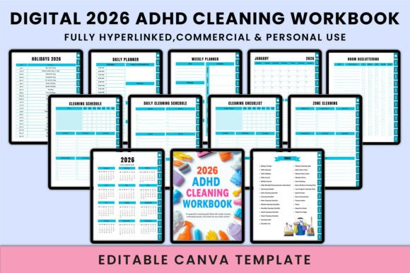 Digital 2026 ADHD Cleaning Workbook KDP