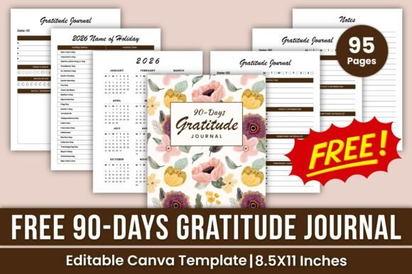 Free 90-Days Gratitude Journal Canva KDP